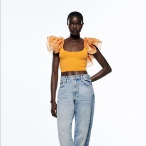 Zara Ruffle Orange Crop Top